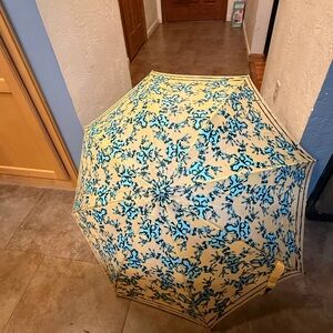 WWF World Wildlife Fund Umbrella Yellow and Blue Frog Patterned Umbrella